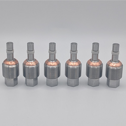 Close up of 3.6L VR6 injector delete block offs, o-rings and seals assembled